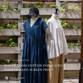 POWER LOOM COTTON DOBIE CHECK FLOWER HAND SCREEN PRINTby maison de soil -SUMMER FAIR-