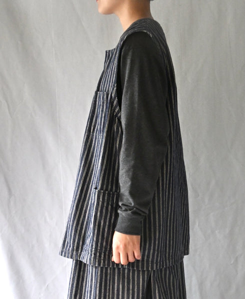 ISNAM2662W YARN DYED INDIGO 2STRIPE WASH VEST