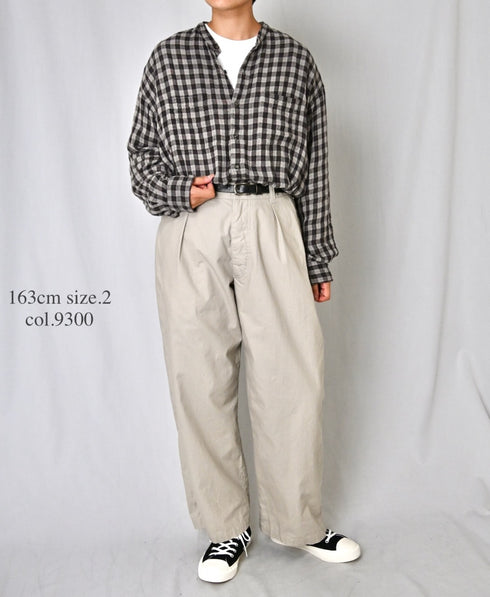 INAM2681DGD COTTON DOUBLE GAUZE CHECK OVERDYE UTILITY BANDED COLLAR SHIRT