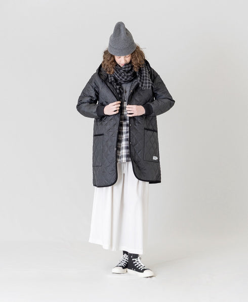NAM2562PP PLAIN POLYESTER×PLAIN POLYESTER OVERSIZED MID-LENGTH HOODED COAT WITH RIBBED CUFF
