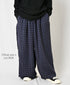 INAM2684DGD COTTON DOUBLE GAUZE CHECK OVERDYE GATHERED EASY PANTS WITH LINING