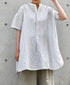 INSL26333 60s AUTO LOOM COTTON/LINEN STRIPE BANDED COLLAR S/SL TUNIC