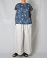 NSL26062 80s VOILE LEAF & FLOWER PRINT FRENCH/SL BACK SIDE GATHERED SMOCK