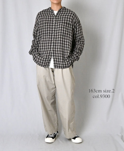 INAM2681DGD COTTON DOUBLE GAUZE CHECK OVERDYE UTILITY BANDED COLLAR SHIRT