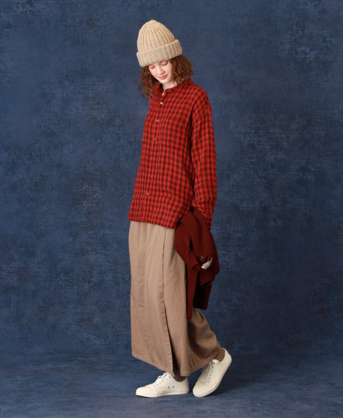 INAM2681DGD COTTON DOUBLE GAUZE CHECK OVERDYE UTILITY BANDED COLLAR SHIRT