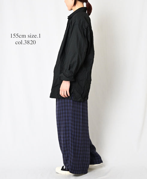INAM2684DGD COTTON DOUBLE GAUZE CHECK OVERDYE GATHERED EASY PANTS WITH LINING
