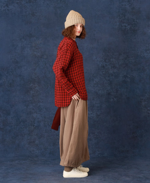INAM2681DGD COTTON DOUBLE GAUZE CHECK OVERDYE UTILITY BANDED COLLAR SHIRT