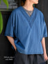 NSL24032 80s COTTON VOILE LACE V-NECK LACE S/SL PULLOVER