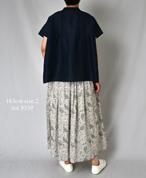 NSL26065 80s VOILE LEAF & FLOWER PRINT GATHERED SKIRT