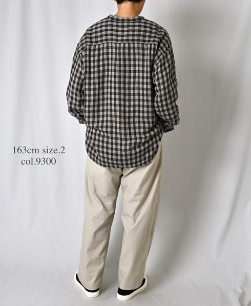 INAM2681DGD COTTON DOUBLE GAUZE CHECK OVERDYE UTILITY BANDED COLLAR SHIRT