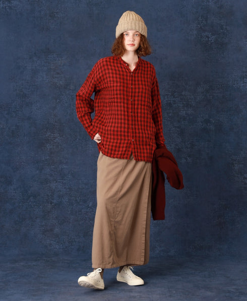 INAM2681DGD COTTON DOUBLE GAUZE CHECK OVERDYE UTILITY BANDED COLLAR SHIRT