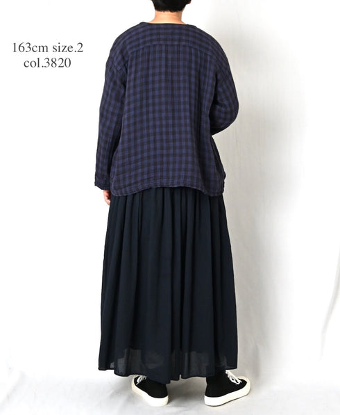 INAM2683DGD COTTON DOUBLE GAUZE CHECK OVERDYE CREW NECK CARDIGAN
