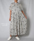 NSL26063 80s VOILE LEAF & FLOWER PRINT REGULAR COLLAR S/SL DRESS