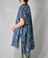 NSL26064 80s VOILE LEAF & FLOWER PRINT V-NECK FRENCH/SL TUNIC