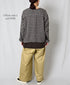 INAM2683DGD COTTON DOUBLE GAUZE CHECK OVERDYE CREW NECK CARDIGAN