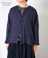 INAM2683DGD COTTON DOUBLE GAUZE CHECK OVERDYE CREW NECK CARDIGAN