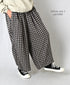 INAM2684DGD COTTON DOUBLE GAUZE CHECK OVERDYE GATHERED EASY PANTS WITH LINING