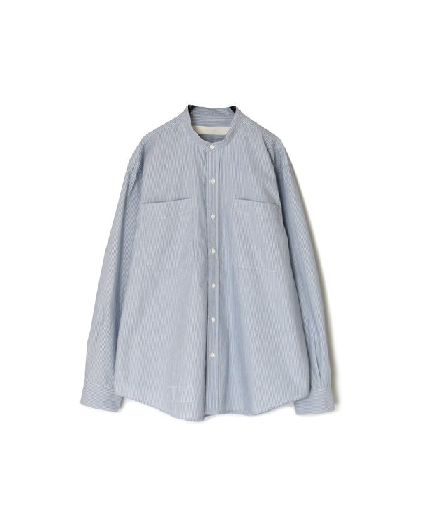 NVL2531 POPLIN STRIPE BANDED COLLAR L/SL OVERSIZED SHIRT