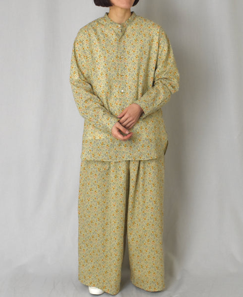 INAM2511FD COTTON FLOWER PRINT UTILITY BANDED COLLAR SHIRT