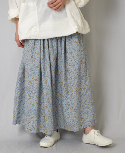 INAM2515FD COTTON FLOWER PRINT GATHERED EASY SKIRT WITH LINING