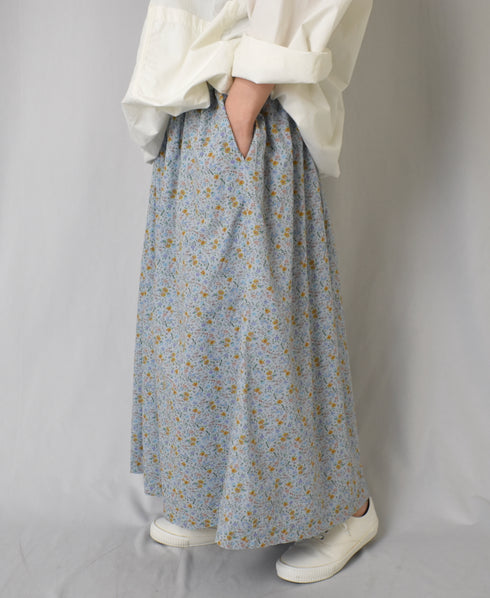 INAM2515FD COTTON FLOWER PRINT GATHERED EASY SKIRT WITH LINING