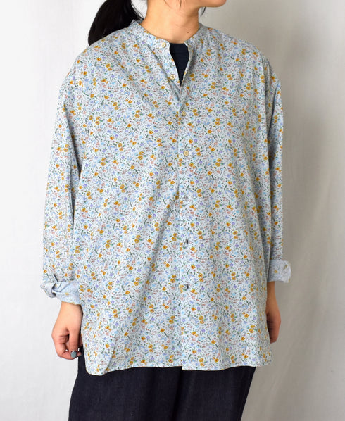 INAM2511FD COTTON FLOWER PRINT UTILITY BANDED COLLAR SHIRT