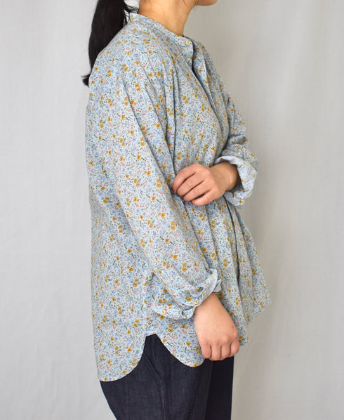 INAM2511FD COTTON FLOWER PRINT UTILITY BANDED COLLAR SHIRT