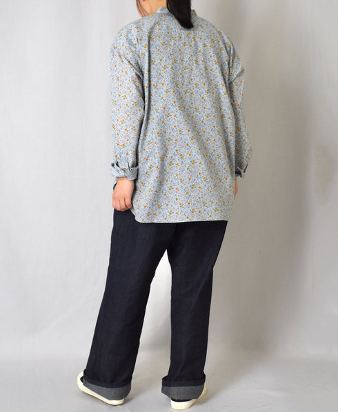 INAM2511FD COTTON FLOWER PRINT UTILITY BANDED COLLAR SHIRT