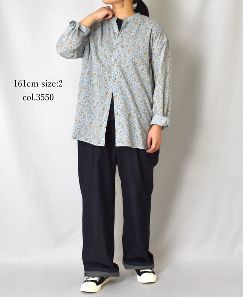 INAM2511FD COTTON FLOWER PRINT UTILITY BANDED COLLAR SHIRT