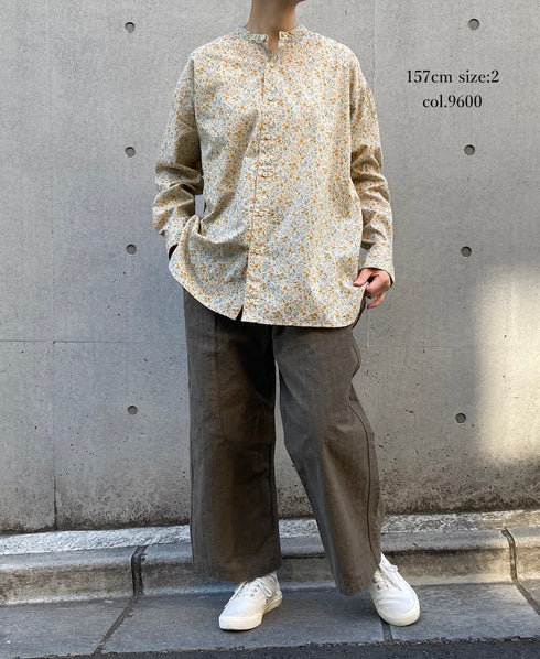 INAM2511FD COTTON FLOWER PRINT UTILITY BANDED COLLAR SHIRT
