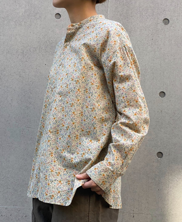 INAM2511FD COTTON FLOWER PRINT UTILITY BANDED COLLAR SHIRT
