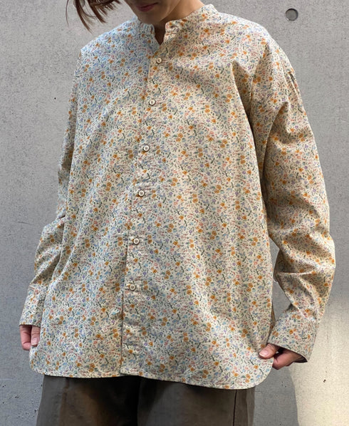 INAM2511FD COTTON FLOWER PRINT UTILITY BANDED COLLAR SHIRT