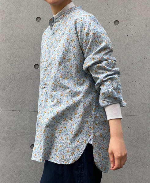 INAM2511FD COTTON FLOWER PRINT UTILITY BANDED COLLAR SHIRT
