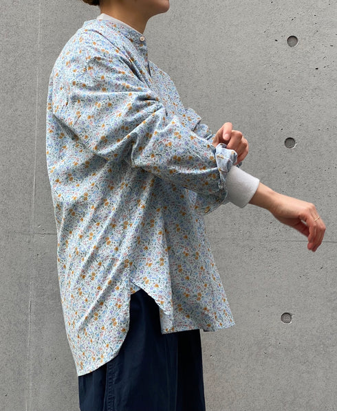 INAM2511FD COTTON FLOWER PRINT UTILITY BANDED COLLAR SHIRT