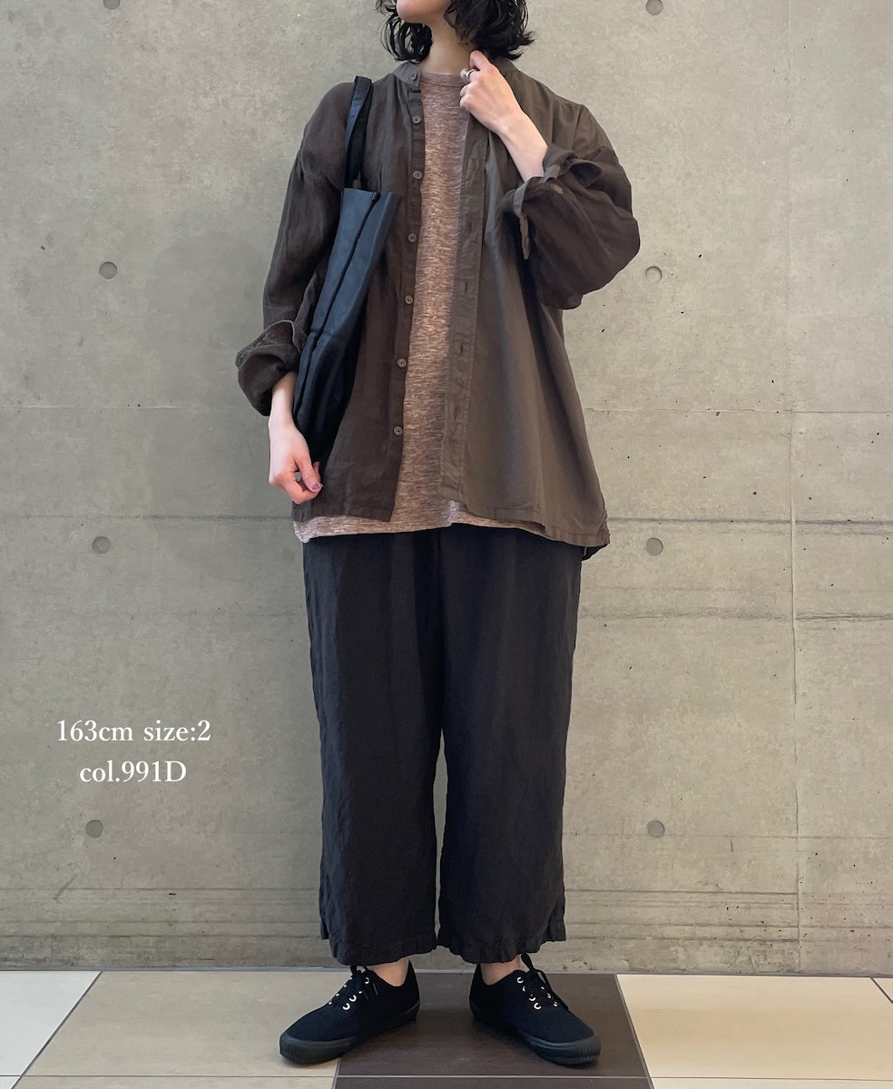 IMDSH2101LPD 60s AUTO LOOM LINEN PLAIN OVERDYE EASY CROPPED PANTS