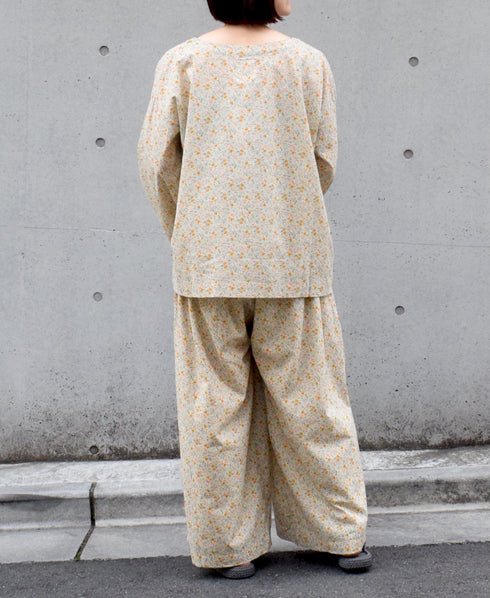 INAM2516FD COTTON FLOWER PRINT GATHERED EASY PANTS WITH LINING