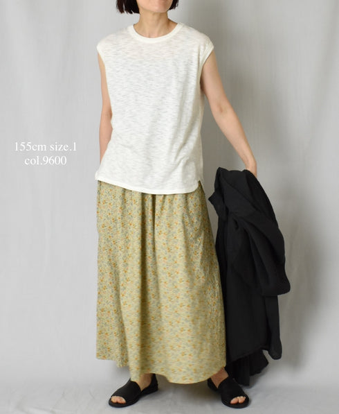 INAM2515FD COTTON FLOWER PRINT GATHERED EASY SKIRT WITH LINING