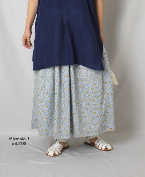INAM2515FD COTTON FLOWER PRINT GATHERED EASY SKIRT WITH LINING