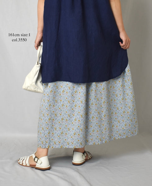INAM2515FD COTTON FLOWER PRINT GATHERED EASY SKIRT WITH LINING