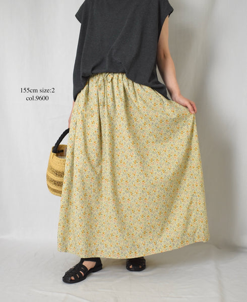INAM2515FD COTTON FLOWER PRINT GATHERED EASY SKIRT WITH LINING