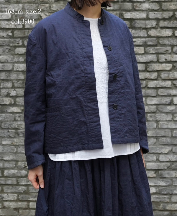 NMDS26211 60s STITCHED ORGANIC CAMBRIC STAND COLLAR FLY FRONT JACKET
