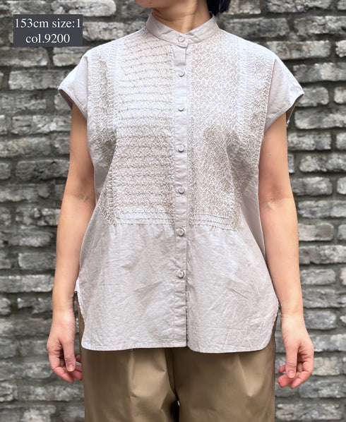 NMDS26224 60s ORGANIC CAMBRIC WITH EMB FRENCH/SLEEVE BANDED COLLAR EMB SHIRT