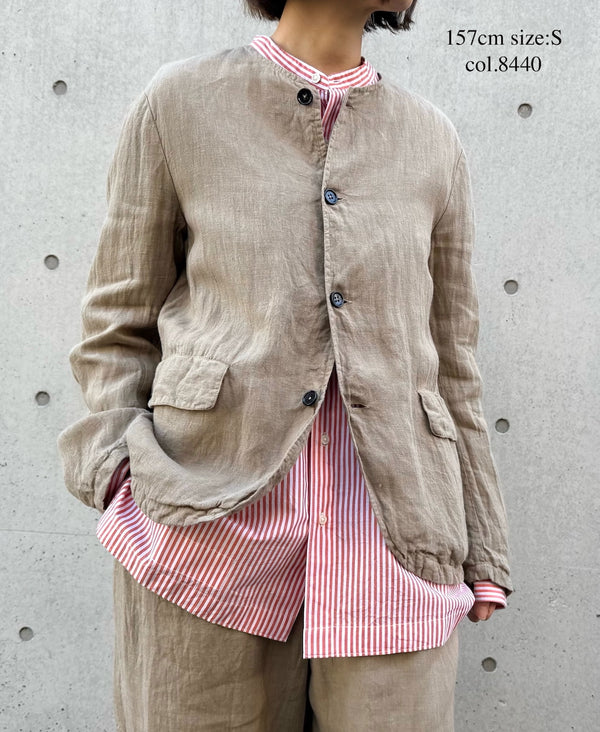 NVL2302LD 50s LINEN PLAIN (OVERDYE) SIDE VENTS NO COLLAR JACKET