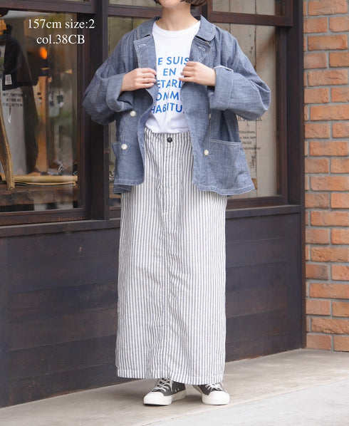 ISNAM2601CB NAVY (INDIGO) CHAMBRAY ROUND COLLAR DOUBLE JACKET