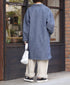 ISNAM2602CB NAVY (INDIGO) CHAMBRAY ROUND COLLAR DOUBLE LONG JACKET