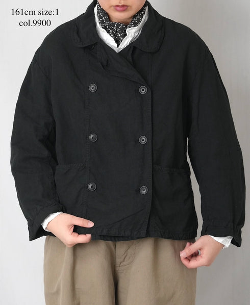 ISNAM2601D LINEN/COTTON PLAIN OVERDYE ROUND COLLAR DOUBLE JACKET
