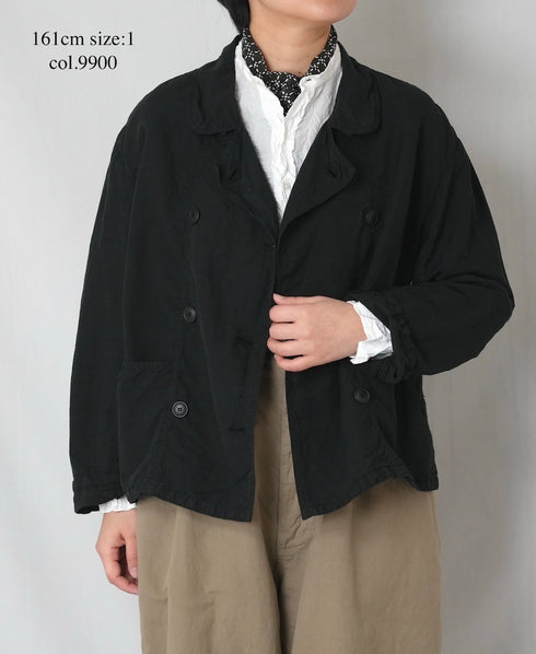 ISNAM2601D LINEN/COTTON PLAIN OVERDYE ROUND COLLAR DOUBLE JACKET