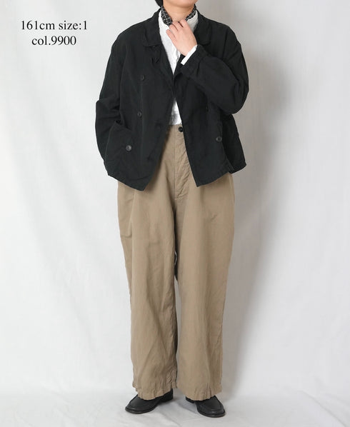 ISNAM2601D LINEN/COTTON PLAIN OVERDYE ROUND COLLAR DOUBLE JACKET