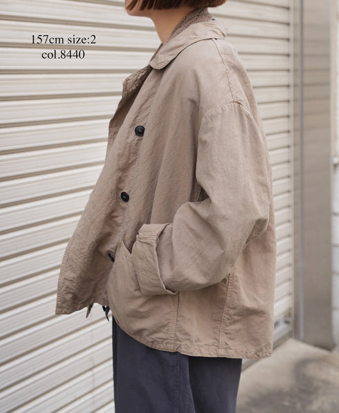 ISNAM2601D LINEN/COTTON PLAIN OVERDYE ROUND COLLAR DOUBLE JACKET