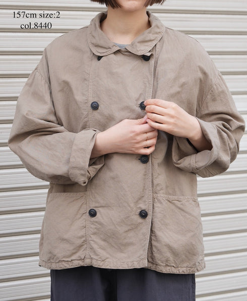 ISNAM2601D LINEN/COTTON PLAIN OVERDYE ROUND COLLAR DOUBLE JACKET
